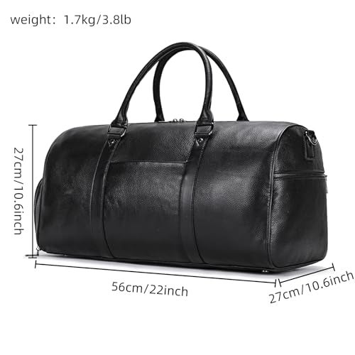 SAIION Genuine Leather Travel Duffel Bags for Men and Women Overnight Weekend Leather Bags Sports Gym Duffle 9428 Black - Image 3