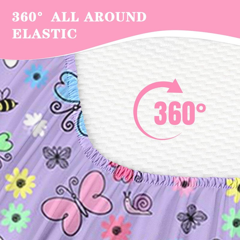 Nesker Zipper Bedding Twin Colorful Butterfly Zip Up Bedding Set for Girls and Kids, Cute Cartoon Flowers 3 Pcs Comforter Bed in a Bag with Fitted Sheet and 2 Pcs Pillowcases - Image 4