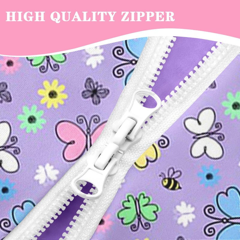 Nesker Zipper Bedding Twin Colorful Butterfly Zip Up Bedding Set for Girls and Kids, Cute Cartoon Flowers 3 Pcs Comforter Bed in a Bag with Fitted Sheet and 2 Pcs Pillowcases - Image 3