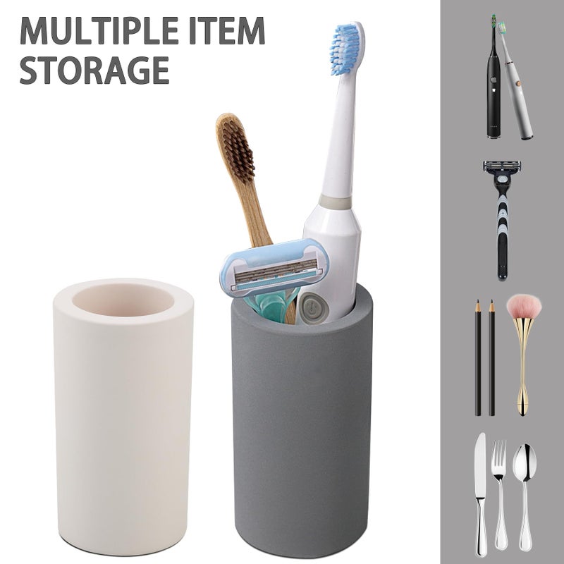 Coengwui Diatomite Toothbrush Holder for Bathroom Sink, Countertop Organizer, Quick Dry Stand Cup for Toothpaste, Razors, Makeup Brushes - Water-Absorbent & Quick-Drying (Beige, Height 4.3") - Image 5