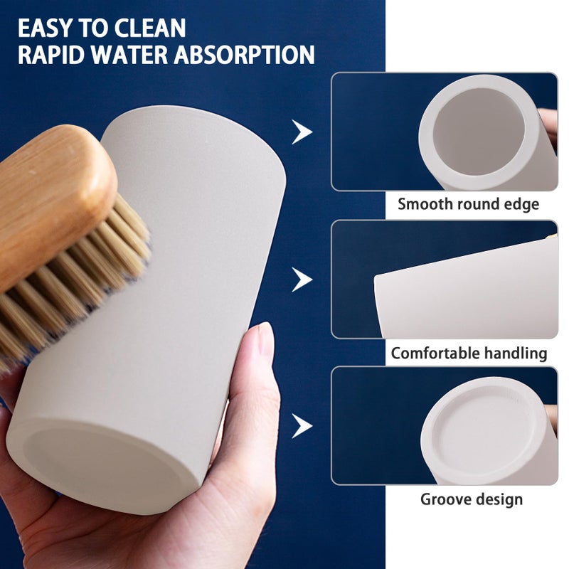 Coengwui Diatomite Toothbrush Holder for Bathroom Sink, Countertop Organizer, Quick Dry Stand Cup for Toothpaste, Razors, Makeup Brushes - Water-Absorbent & Quick-Drying (Beige, Height 4.3") - Image 3