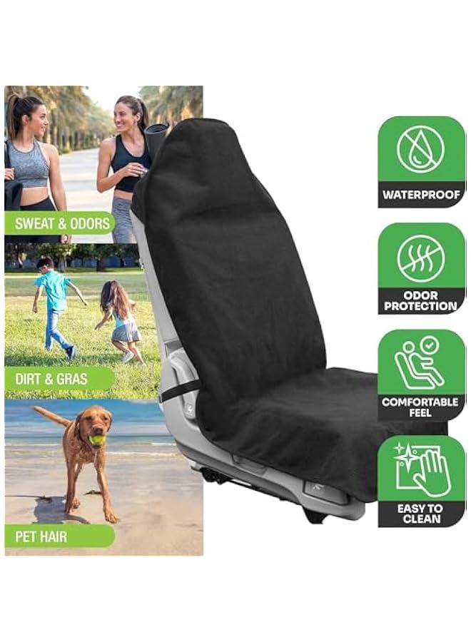 هوكور غطاء مقعد سيارة مقاوم للماء وقابل للإزالة ومضاد للانزلاق والعرق، ملحق داخلي للسائق مناسب لمعظم السيارات والشاحنات وسيارات الدفع الرباعي والشاحنات الصغيرة - لون أسود - Image 2