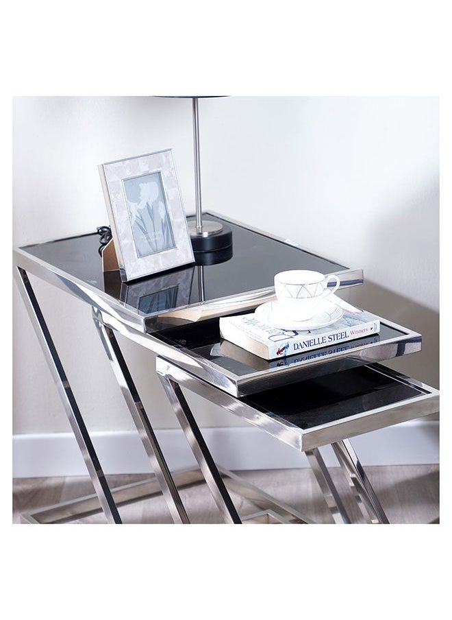 DANUBE HOME Otter Nest Of Table Multifunctional Living Room Table Space Saving Side Table Modern Design Furniture For Home Black Glass/Chrome  - Image 3
