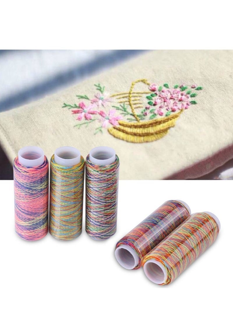 Multicolor Thread Set, 5Pcs Gradient Polyester Threads Sewing Thread Spools for Embroidery and Sewing Machines 110m/120 Yard