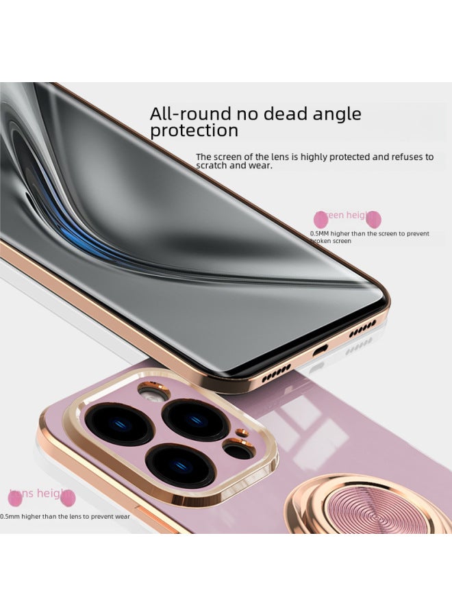Electroplated Ring Protective Case For Iphone 15 13 Pro Max 14 7p Xs Car Mounted Magnetic Suction Phone Cover-Color:Light Pink-Applicable Model:IP12(6.1) Fine Hole  - Image 4
