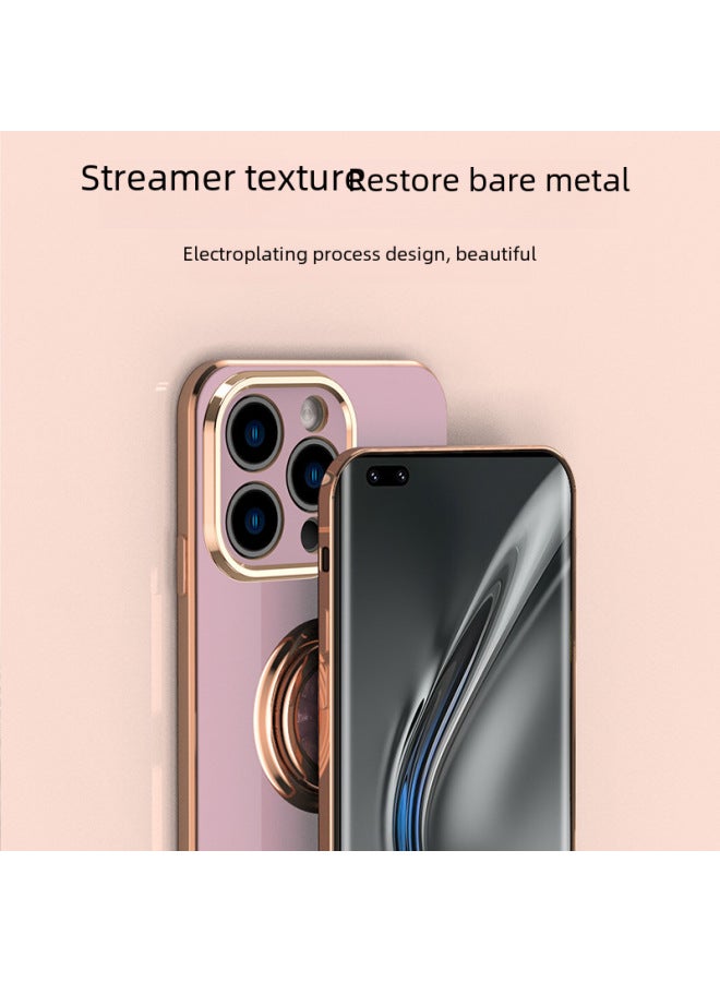 Electroplated Ring Protective Case For Iphone 15 13 Pro Max 14 7p Xs Car Mounted Magnetic Suction Phone Cover-Color:Light Pink-Applicable Model:IP12(6.1) Fine Hole  - Image 5