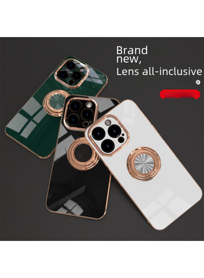 Electroplated Ring Protective Case For Iphone 15 13 Pro Max 14 7p Xs Car Mounted Magnetic Suction Phone Cover-Color:Light Pink-Applicable Model:IP12(6.1) Fine Hole  - Image 3