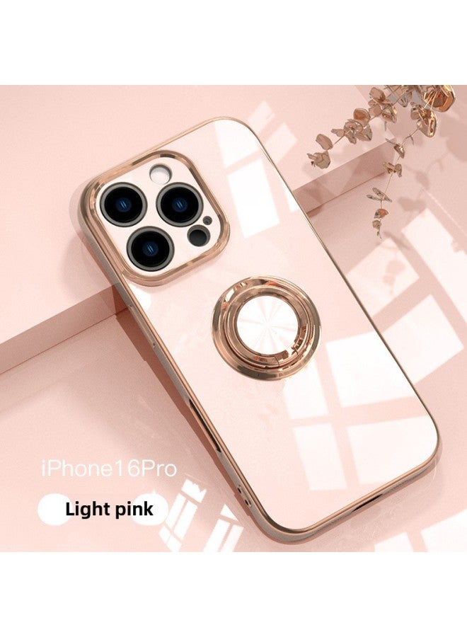 Electroplated Ring Protective Case For Iphone 15 13 Pro Max 14 7p Xs Car Mounted Magnetic Suction Phone Cover-Color:Light Pink-Applicable Model:IP12(6.1) Fine Hole  - Image 1