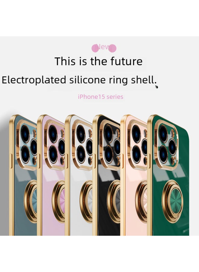 Electroplated Ring Protective Case For Iphone 15 13 Pro Max 14 7p Xs Car Mounted Magnetic Suction Phone Cover-Color:Light Pink-Applicable Model:IP12(6.1) Fine Hole  - Image 2