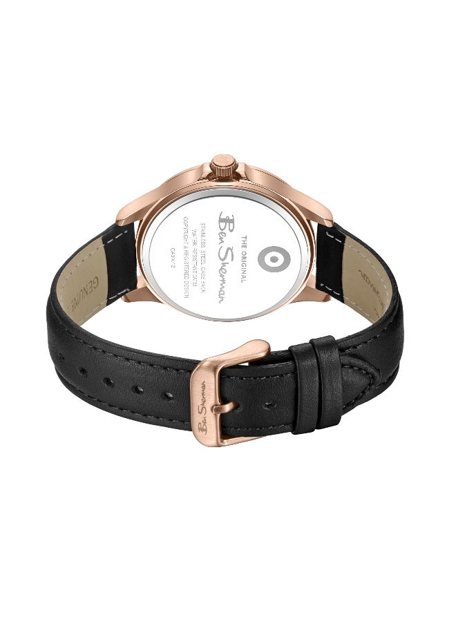 Ben Sherman Westminster Black Dial Black Genuine Leather Strap Analog Watch for Men, 43mm - Image 3