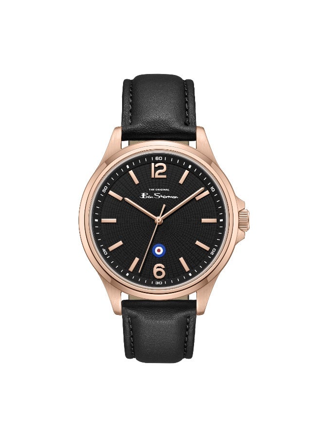 Ben Sherman Westminster Black Dial Black Genuine Leather Strap Analog Watch for Men, 43mm - Image 1