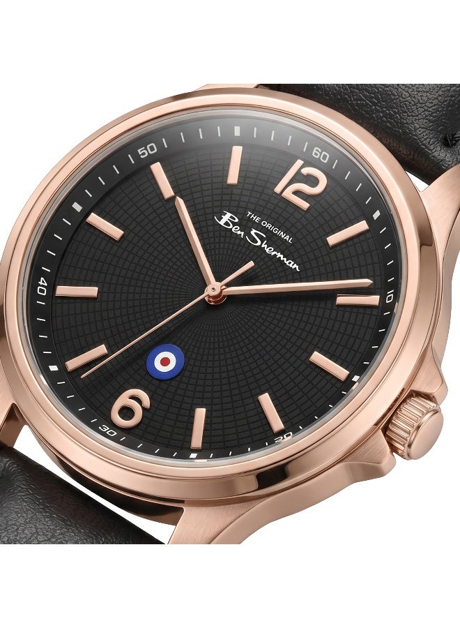 Ben Sherman Westminster Black Dial Black Genuine Leather Strap Analog Watch for Men, 43mm - Image 2