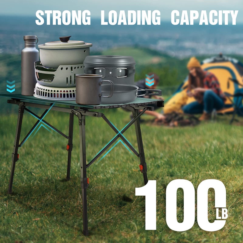 VILLEY Portable Camping Table with Adjustable Legs, Lightweight Aluminum Folding Beach Table with Carrying Bag for Outdoor Cooking, Picnic, Beach, Backyards, BBQ and Party - Green - Image 5