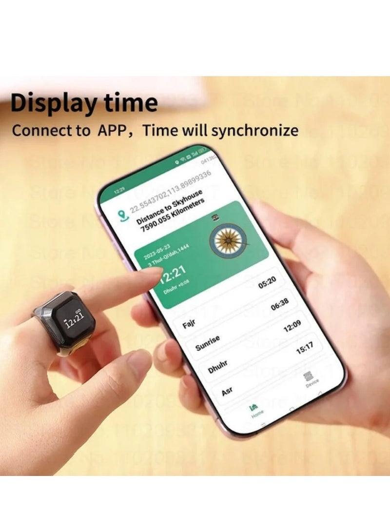 خاتم تسبيح ذكية مقاس 22 ملم تذكير بوقت الصلاة، عداد تسبيح مقاوم للماء مع بلوتوث - Image 2