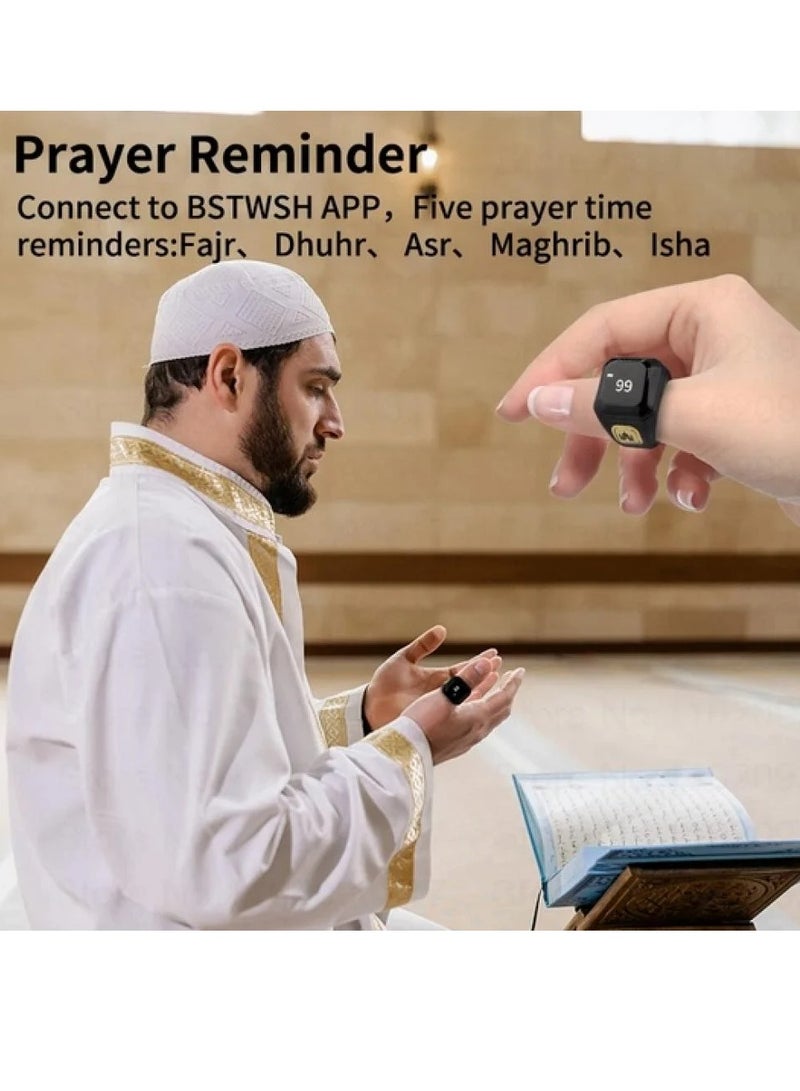 خاتم تسبيح ذكية مقاس 22 ملم تذكير بوقت الصلاة، عداد تسبيح مقاوم للماء مع بلوتوث - Image 3