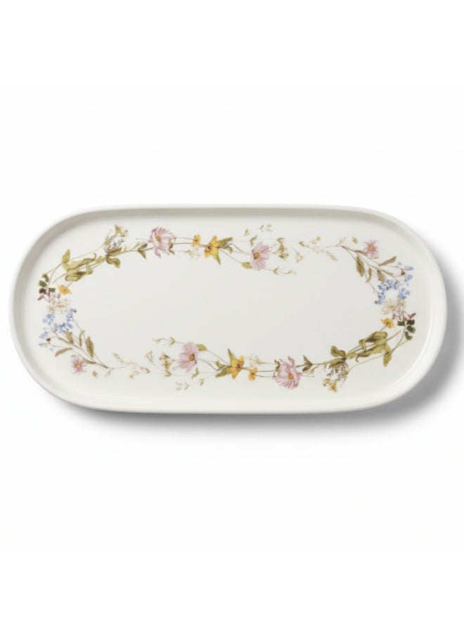 AKDC Luhpar Floral 25x11cm, Oval Ceramic Serving Plate, White Decorative Dinnerware - Image 2