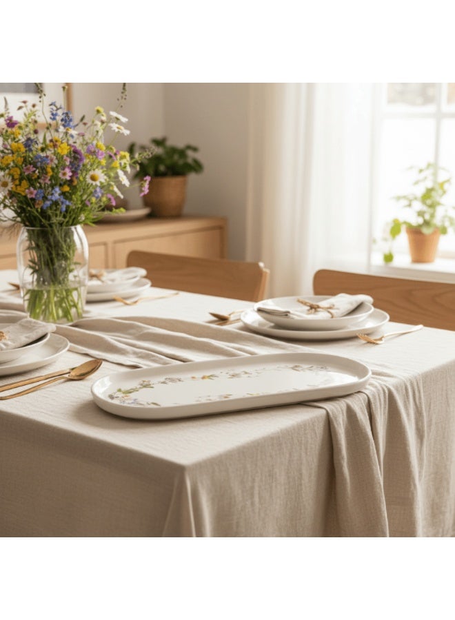 AKDC Luhpar Floral 25x11cm, Oval Ceramic Serving Plate, White Decorative Dinnerware - Image 1