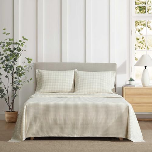 Eddie Bauer Full Size Sheet Set 100 Cotton Percale Bedding Crisp Breathable Bed Sheets Fully Elastic Fitted Sheet with Pillowcases Little Gingham Beige - Image 3