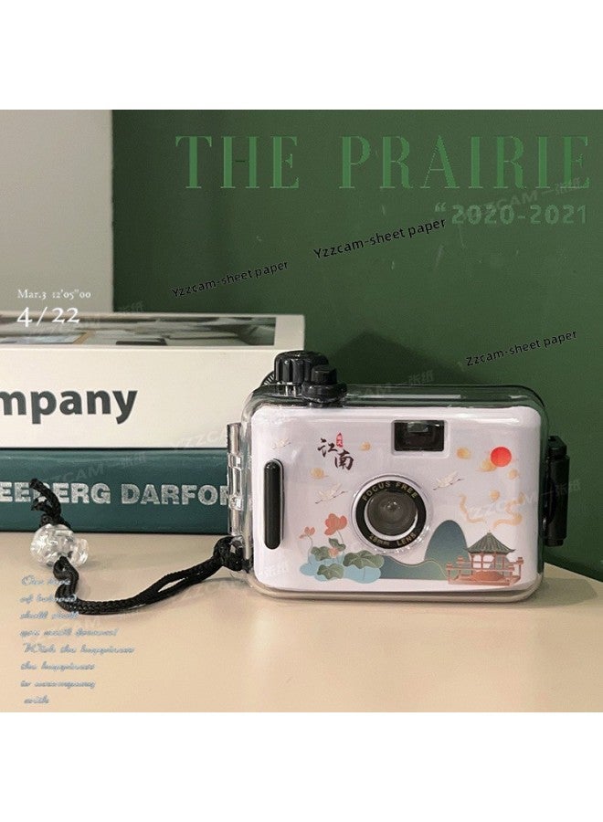 Generic Fool Mini Retro Waterproof Film Camera Film Machine Children Cute Student Campus Camera-Body Color:Jiangnan Style-package 1  - Image 1