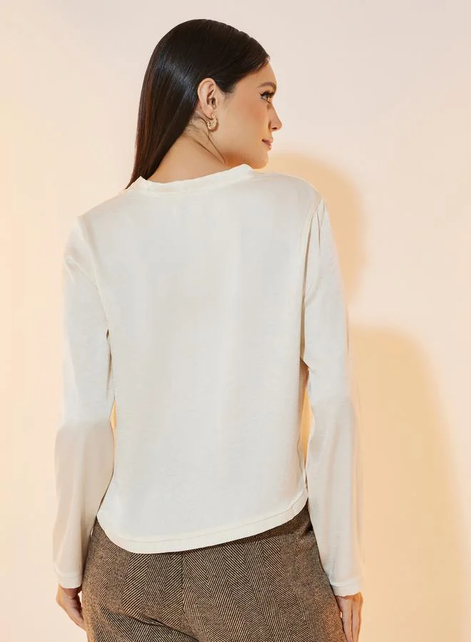 تايك تو Texture V-Neck Long Sleeve Shirt