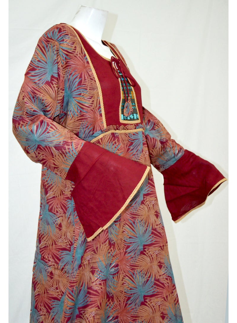 زينة فستان جلابية نسائي أنيقة بأكمام جرس - مطبوع بياقة مستديرة ورباط - قفطان محتشم - Image 2