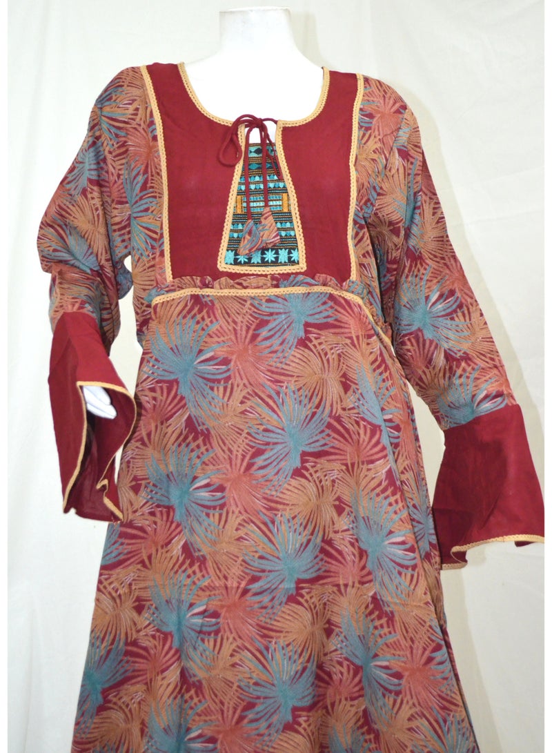 زينة فستان جلابية نسائي أنيقة بأكمام جرس - مطبوع بياقة مستديرة ورباط - قفطان محتشم - Image 4