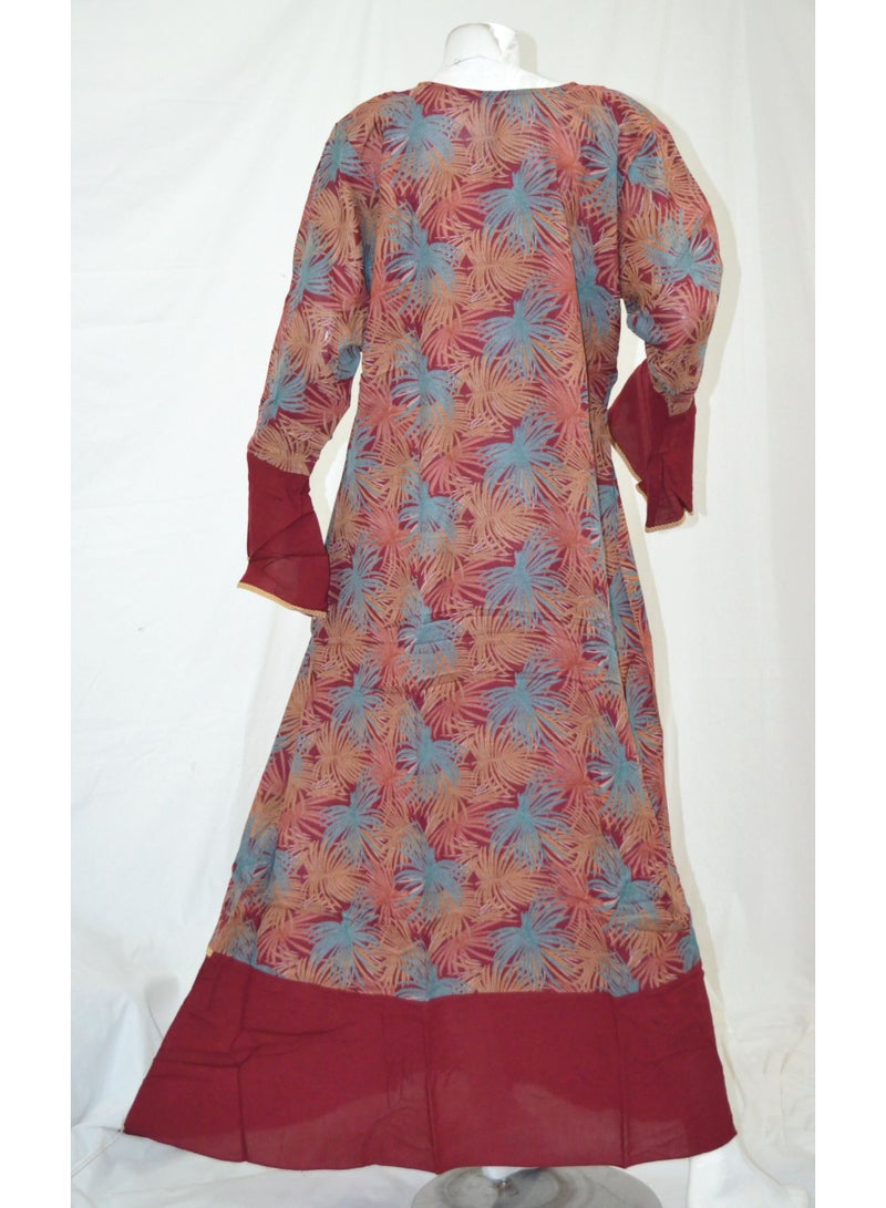 زينة فستان جلابية نسائي أنيقة بأكمام جرس - مطبوع بياقة مستديرة ورباط - قفطان محتشم - Image 5