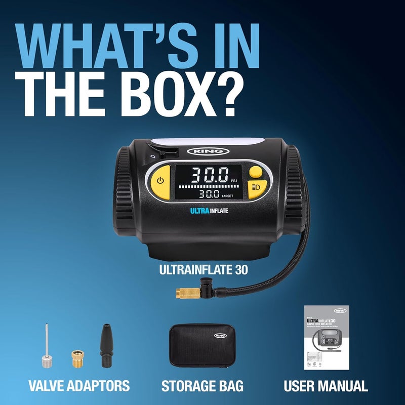 RING ULTRAINFLATE 30 Rapid Digital Tyre Inflator with Auto-Stop and Progress Meter - Image 2