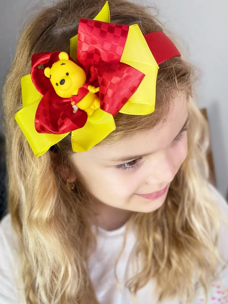 Queen Aksesuar Queen Accessory Special Luxury Design Disney Winnie The Pooh Teddy Bear Bow Red Yellow Satin Crown Children's Crown