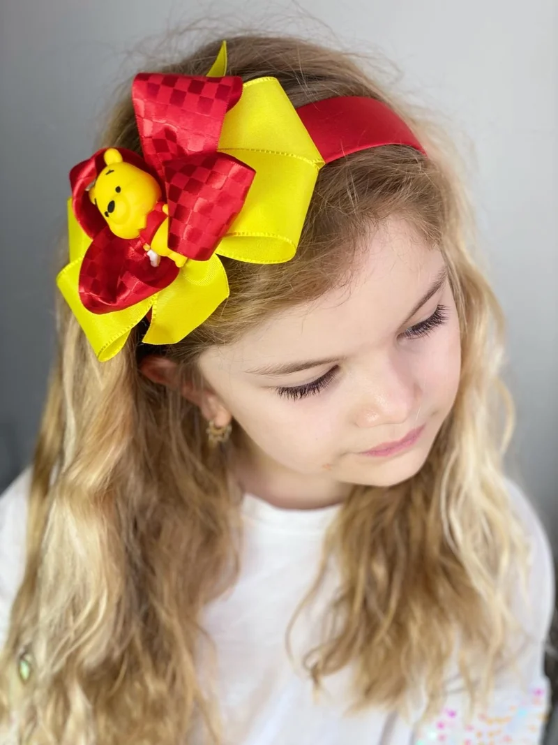 Queen Aksesuar Queen Accessory Special Luxury Design Disney Winnie The Pooh Teddy Bear Bow Red Yellow Satin Crown Children's Crown