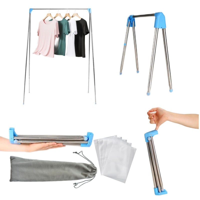 Portable Travel Garment Rack Stainless Steel Foldable Mini Drying Clothes Rack for Travel Camping Hotel Room Laundry Dance Indoor Outdoor ARegular Compact
