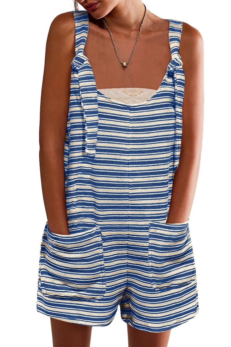 Yousify Womens Summer Casual Sleeveless Romper Loose Striped Tied Shorts Overalls Jumpsuit with Pockets 2026 Clothes - Image 1