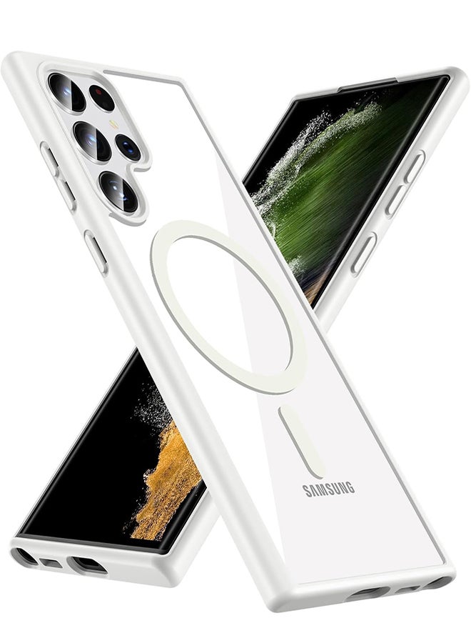 جراب شفاف مغناطيسي لموبايل سامسونج جالاكسي S23 الترا، جراب ماجسيف متوافق مع الشاحن اللاسلكي ومحفظة بطاقات ماج سيف، جراب شفاف بسيط مقاوم للصدمات والسقوط - أبيض - Image 1
