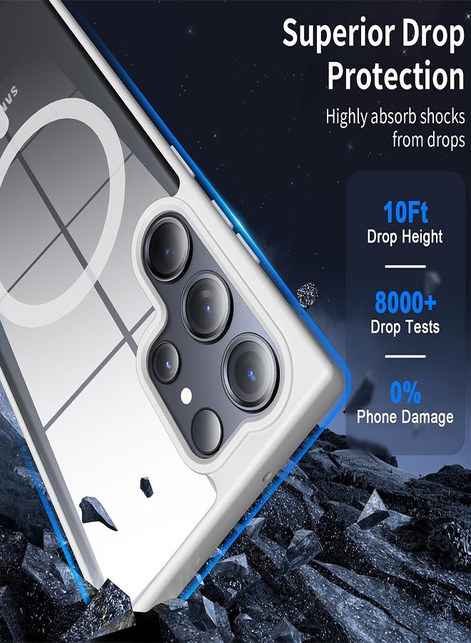 جراب شفاف مغناطيسي لموبايل سامسونج جالاكسي S23 الترا، جراب ماجسيف متوافق مع الشاحن اللاسلكي ومحفظة بطاقات ماج سيف، جراب شفاف بسيط مقاوم للصدمات والسقوط - أبيض - Image 3