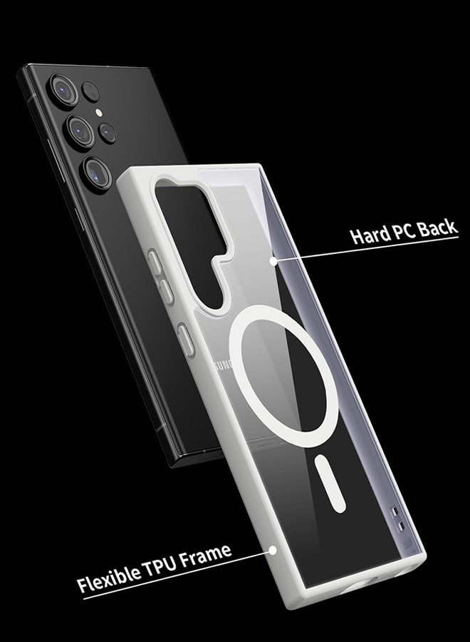 جراب شفاف مغناطيسي لموبايل سامسونج جالاكسي S23 الترا، جراب ماجسيف متوافق مع الشاحن اللاسلكي ومحفظة بطاقات ماج سيف، جراب شفاف بسيط مقاوم للصدمات والسقوط - أبيض - Image 2