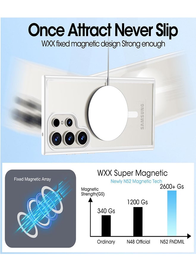 جراب شفاف مغناطيسي لموبايل سامسونج جالاكسي S23 الترا، جراب ماجسيف متوافق مع الشاحن اللاسلكي ومحفظة بطاقات ماج سيف، جراب شفاف بسيط مقاوم للصدمات والسقوط - أبيض - Image 5