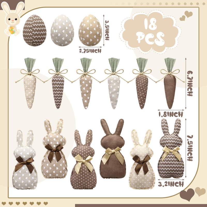 Hahafelt 18 Pcs Rustic Farmhouse Easter Bunny Decorations Spring Fabric Bunnies Carrot Eggs Vase Filler Table Decor for Desk Counter Tiered Tray Basket Spring Easter Wedding Home Exquisite Soft Craft - Image 2