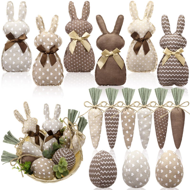 Hahafelt 18 Pcs Rustic Farmhouse Easter Bunny Decorations Spring Fabric Bunnies Carrot Eggs Vase Filler Table Decor for Desk Counter Tiered Tray Basket Spring Easter Wedding Home Exquisite Soft Craft - Image 1
