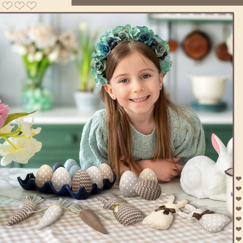 Hahafelt 18 Pcs Rustic Farmhouse Easter Bunny Decorations Spring Fabric Bunnies Carrot Eggs Vase Filler Table Decor for Desk Counter Tiered Tray Basket Spring Easter Wedding Home Exquisite Soft Craft - Image 4
