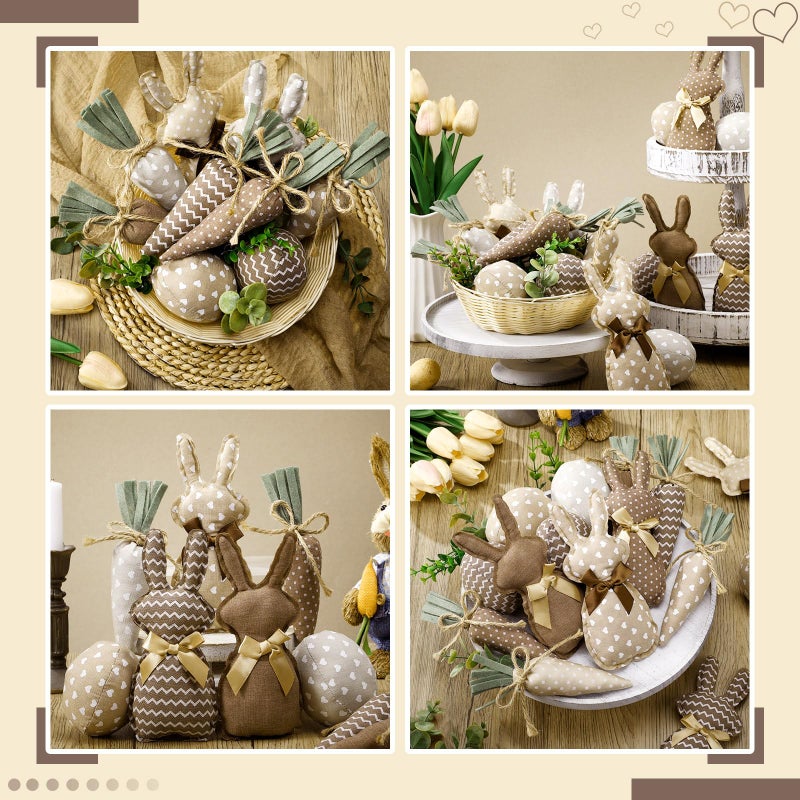 Hahafelt 18 Pcs Rustic Farmhouse Easter Bunny Decorations Spring Fabric Bunnies Carrot Eggs Vase Filler Table Decor for Desk Counter Tiered Tray Basket Spring Easter Wedding Home Exquisite Soft Craft - Image 3