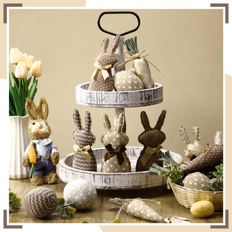 Hahafelt 18 Pcs Rustic Farmhouse Easter Bunny Decorations Spring Fabric Bunnies Carrot Eggs Vase Filler Table Decor for Desk Counter Tiered Tray Basket Spring Easter Wedding Home Exquisite Soft Craft - Image 5