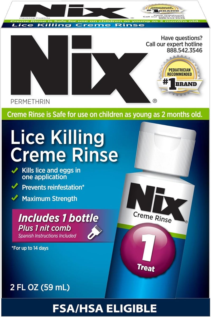Nix Lice Killing Creme Rinse with Lice Removing Comb - Maximum Strength Treatment for Lice and Eggs - 2 Fluid Ounces - Image 1