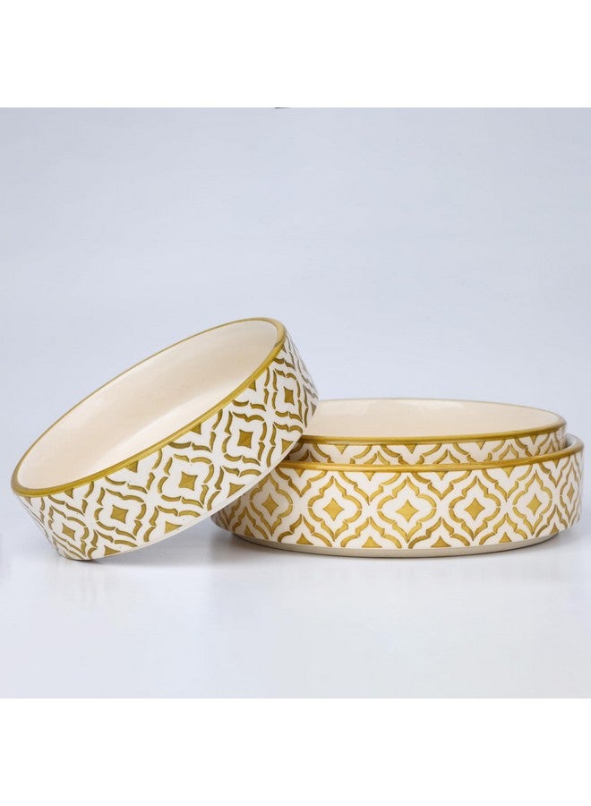 SEPARATE WAY Ceramic Flat Deep Serving Bowl Set of 3, Mix Size - 800ml, 600ml, and 500ml | Glossy Finish | Salad, Snack, Pasta Plates | Flat Bowl | Serving Plate | Mix Bowl Plates (Moroccan Golden) - Image 5