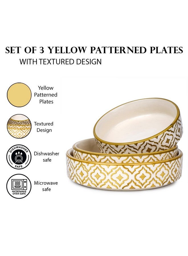SEPARATE WAY Ceramic Flat Deep Serving Bowl Set of 3, Mix Size - 800ml, 600ml, and 500ml | Glossy Finish | Salad, Snack, Pasta Plates | Flat Bowl | Serving Plate | Mix Bowl Plates (Moroccan Golden) - Image 3