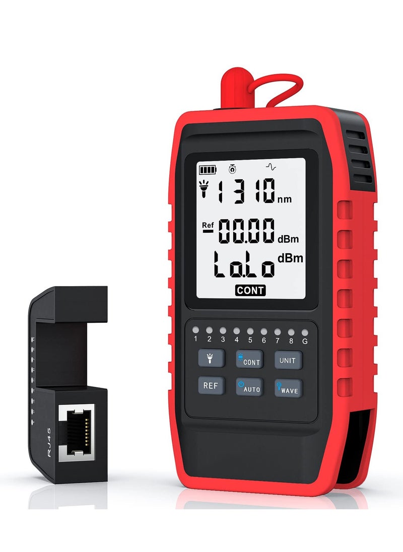 SYOSI Fiber Optic Tester with Optical Power Meter, Universal FC/SC/ST Interface, RJ45 Network Test, LED Lighting, Mini Portable Fiber Optic Cable Tester, USB Chargeable  - Image 1