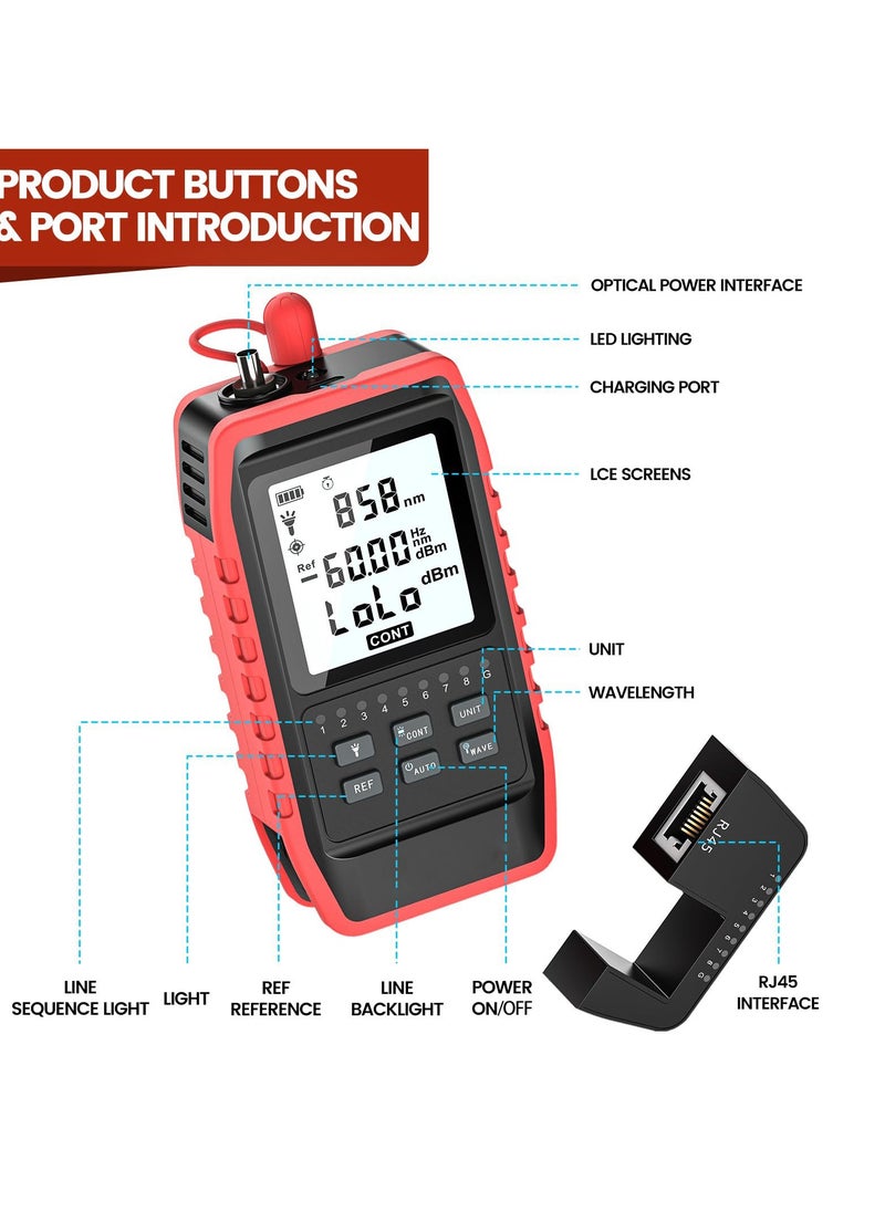 SYOSI - Fiber Optic Tester with Optical Power Meter, Universal FC/SC/ST Interface, RJ45 Network Test, LED Lighting, Mini Portable Fiber Optic Cable Tester, USB Chargeable - Image 1