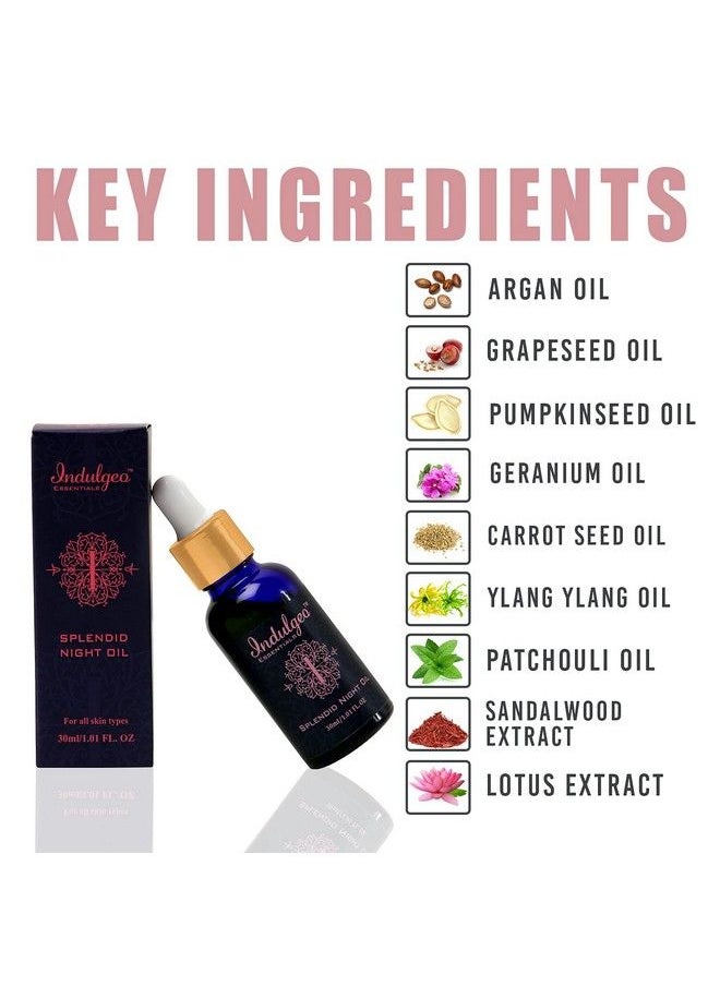 Indulgeo ESSENTIALS Splendid Night Oil For Face Anti Pigmentation Oil 30Ml Antiaging Night Beauty Skincare Brightening & Tan Removal For All Skin Types 100% Organic  - Image 3