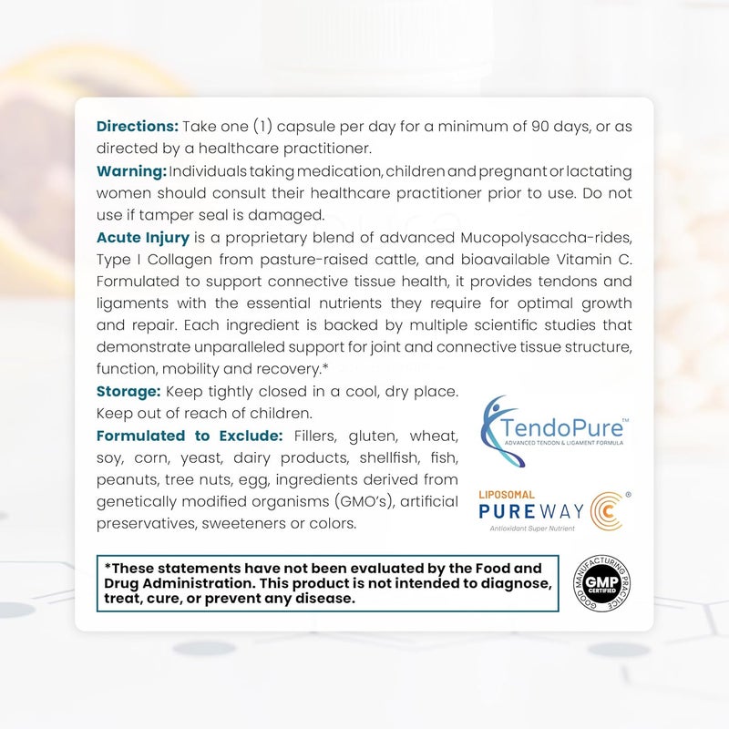 Pure Therapro Rx Acute Injury  Tendon  Ligament Support  Convenient Once a Day Clinical Dose  Supports Tendon Health Movement  Physical Function  PharmGrade 90 Capsules - Image 3