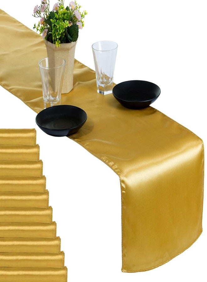 MDS Satin Table Runners 12 x 108 Inch Long, Charmeuse Sateen Silk Runners Wedding Reception Birthday Graduation Engagement Party Hotel Restaurant Banquet Decoration-Gold - Image 1