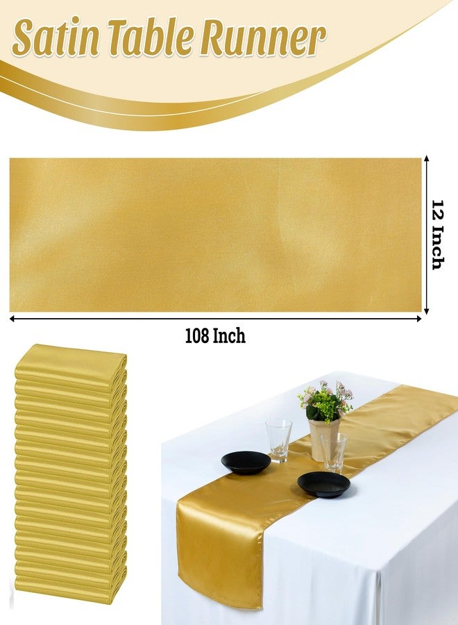 MDS Satin Table Runners 12 x 108 Inch Long, Charmeuse Sateen Silk Runners Wedding Reception Birthday Graduation Engagement Party Hotel Restaurant Banquet Decoration-Gold - Image 3
